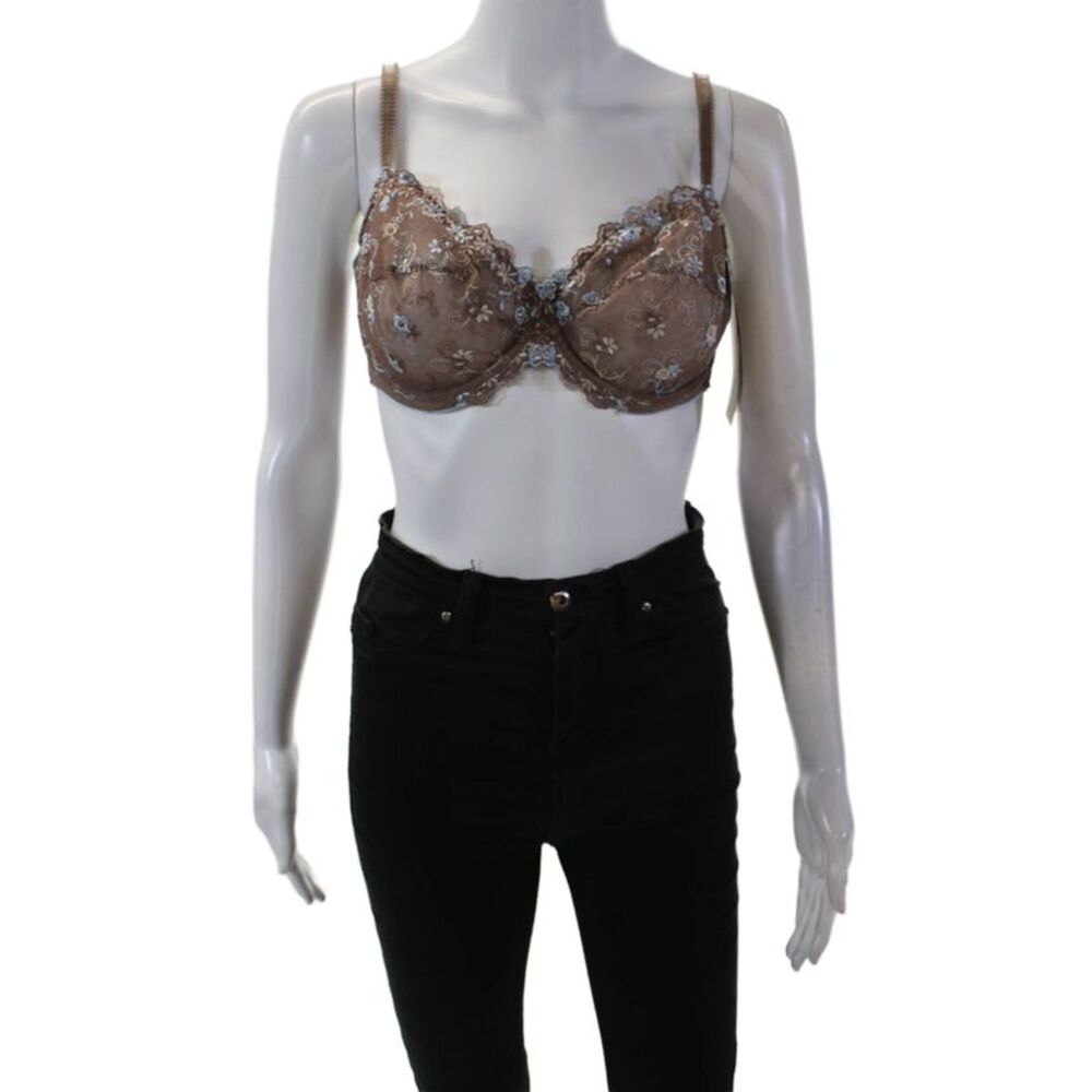 Fayre Form Womens Embroidered Under Wire Precious Bra Mocha Brown Blue Size 38 C